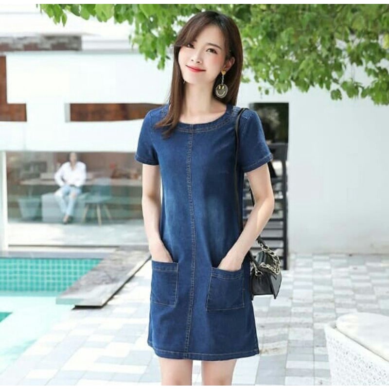 Đầm jean tay ngắn cổ tròn CPLAIN LD 100 mặc lễ Giáng sinh / Đầm Giáng sinh / Đầm bán sincia / đầm mới nhất cho nữ Váy / váy nhà thờ /