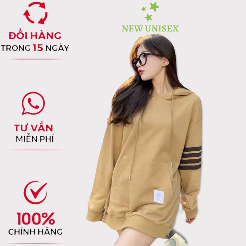 Áo Hoodies Nữ Chui Đầu Có Nón 4 Sọc Tay Form Rộng Mặc Đẹp Che Nắng Chắn Gió Tốt [NEW UNISEX]