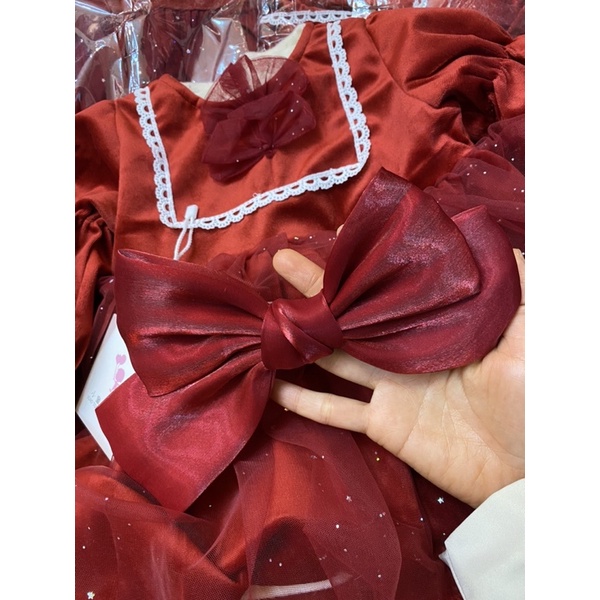 váy nhung lót nỉ kèm nơ