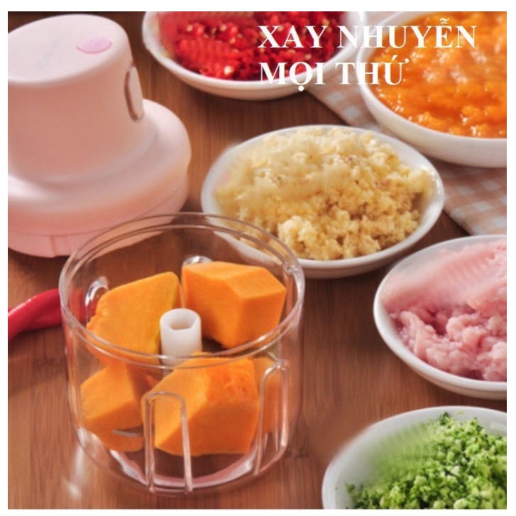 [HCM] Máy Xay Mini Sạc Điện USB, Xay Thịt Ớt Hành Tỏi Rau Củ Quả Cầm Tay Siêu Tiện Lợi 250ml