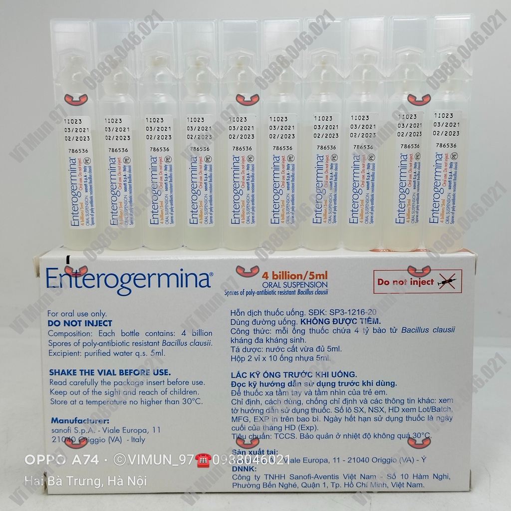Men vi sinh Enterogermina- Phòng ngừa rối loạn hệ vi khuẩn đường ruột hộp 20 ống