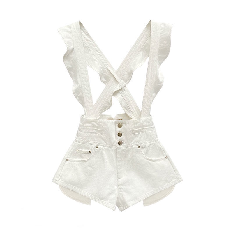 Hàng Mới Về Mới Quần Yếm Denim Ống Rộng Lưng Cao Thời Trang Cho Nữ