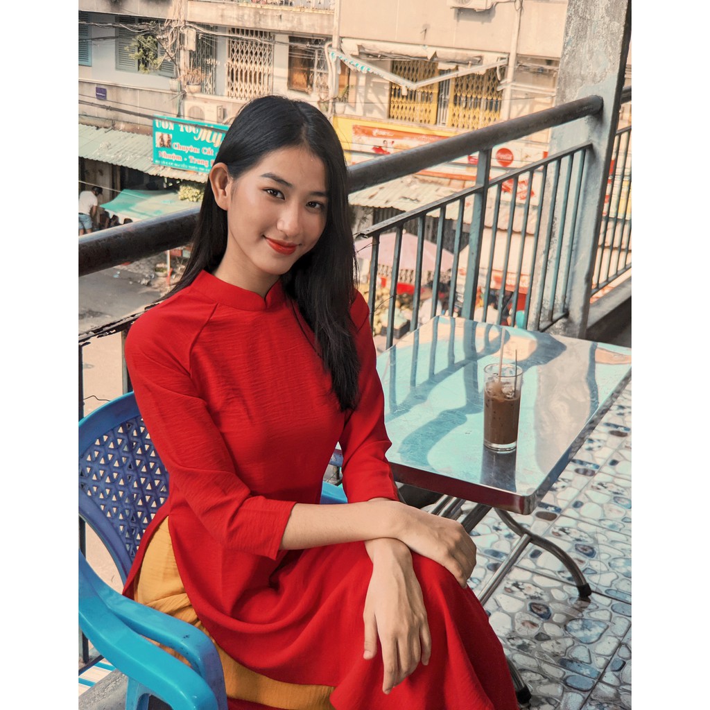 Set Áo dài Rosemary đũi đỏ tươi