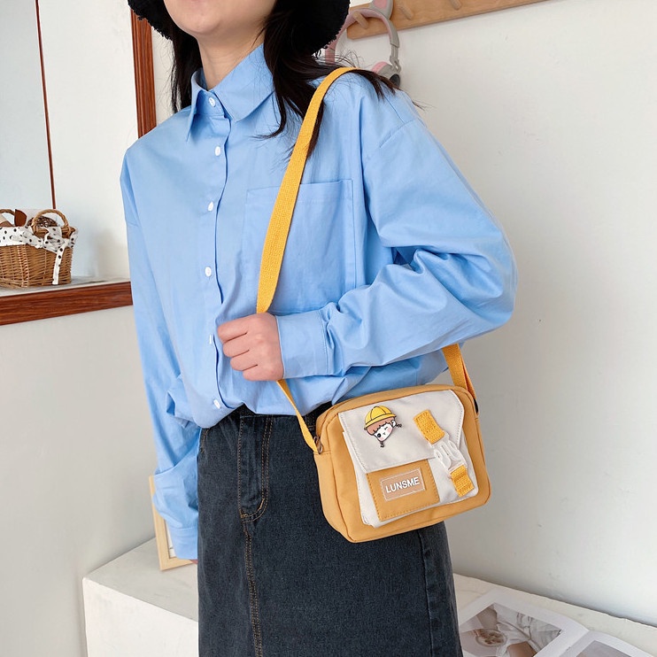 Túi chéo nữ đeo hông chống nước bền bỉ nhiều ngăn mẫu LUNSME phong cách Ulzzang học sinh trẻ em đi chơi