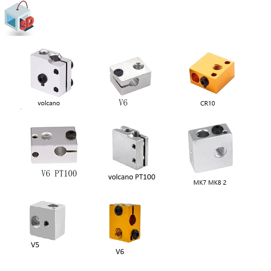 Khối dẫn nhiệt E3D MK8 Volcano (cảm biến thường và PT100) cho máy in 3D