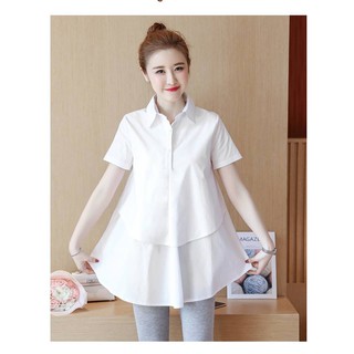 Áo Bầu Trắng Cổ Đức NgắnTay ( kèm ảnh thật )