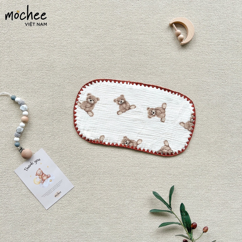 Gối xô thấm mồ hôi Mochee cho bé sơ sinh, gối vải xô muslin hữu cơ 15x30 cm - Monnie Kids