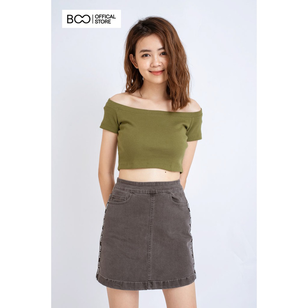 Áo Thun Croptop Nữ BOO Freesize Dáng Ôm Thun Gân Trơn Trễ Vai Năng Động Nhiều Màu