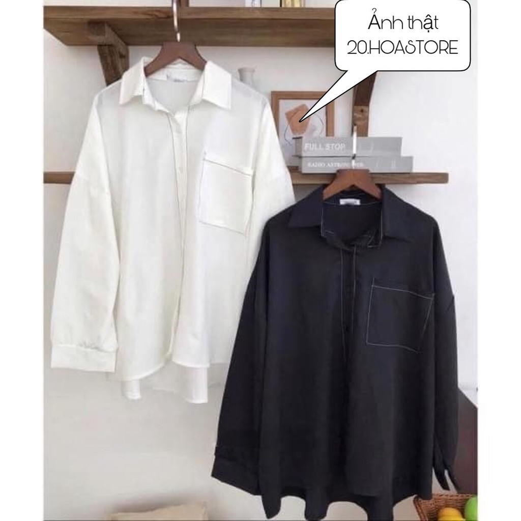 Áo Sơ Mi Lụa Chỉ Nổi Chạy Viền 🦋 Áo SơMi Nữ Dài Tay 2 Màu Ulzzang