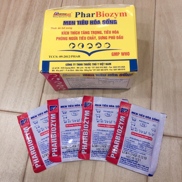 Hộp 25 gói Men hỗ trợ tiêu hóa Pharbiozym 5g cho chó mèo, phòng ngừa tiêu chảy.