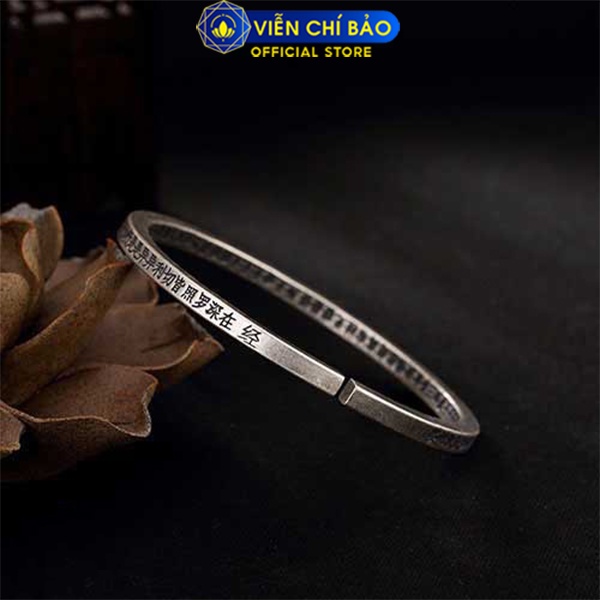 Vòng tay bạc nam nữ Bát Nhã Tâm Kinh, kiềng tay bản tròn đặc freesize bạc Thái S925 Viễn Chí Bảo L100169