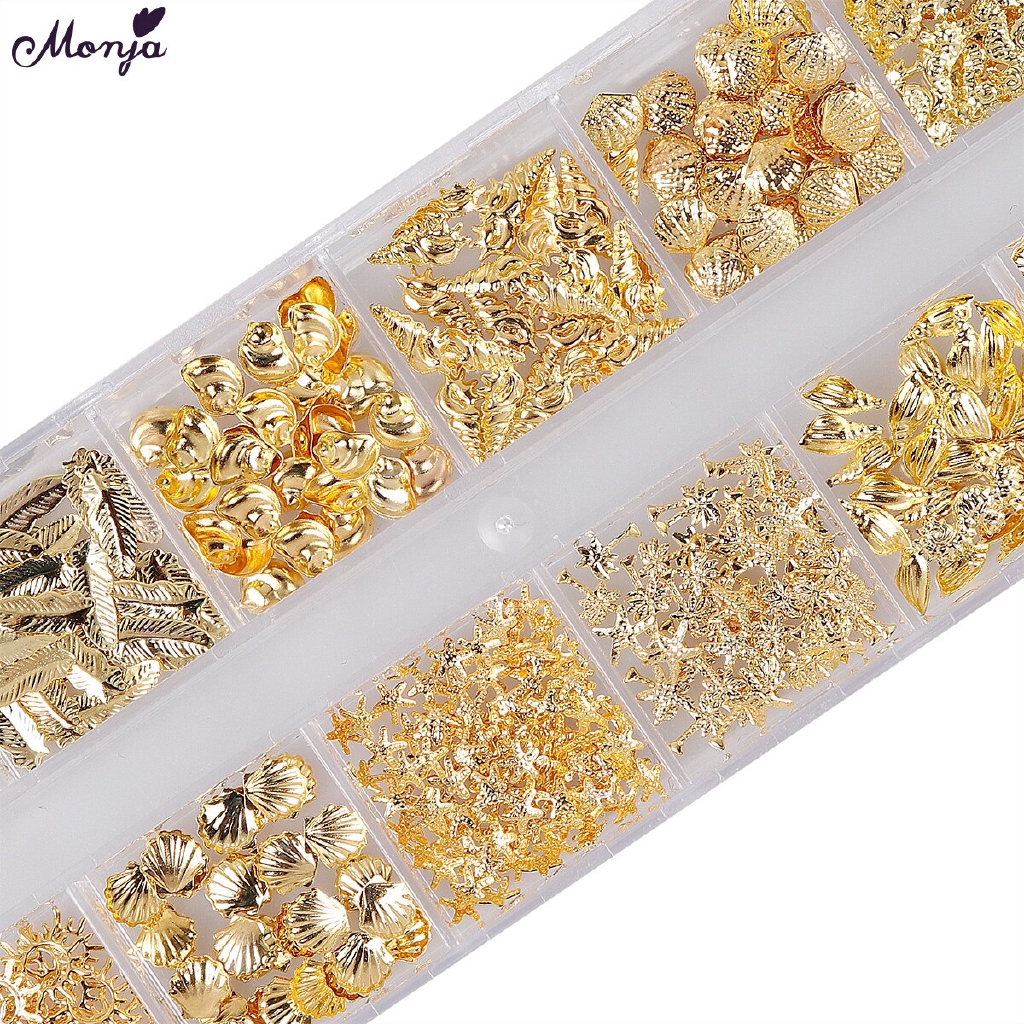 MONJA Hộp Phụ Kiện Trang Trí Móng Tay Nghệ Thuật Hình Vỏ Sò / Sao Biển