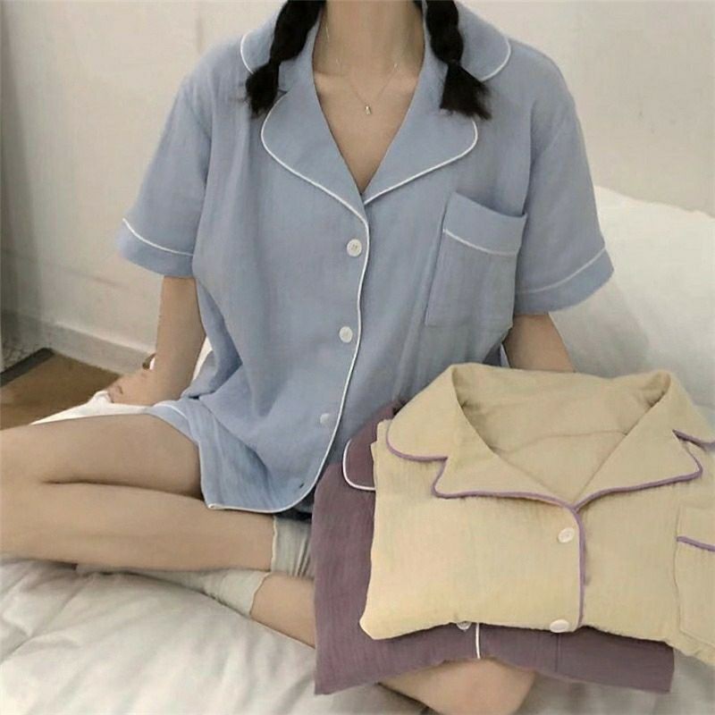 (Sẵn) Đồ Ngủ Nữ / Đồ Mặc Nhà Pijama Ngắn Trơn Muslin