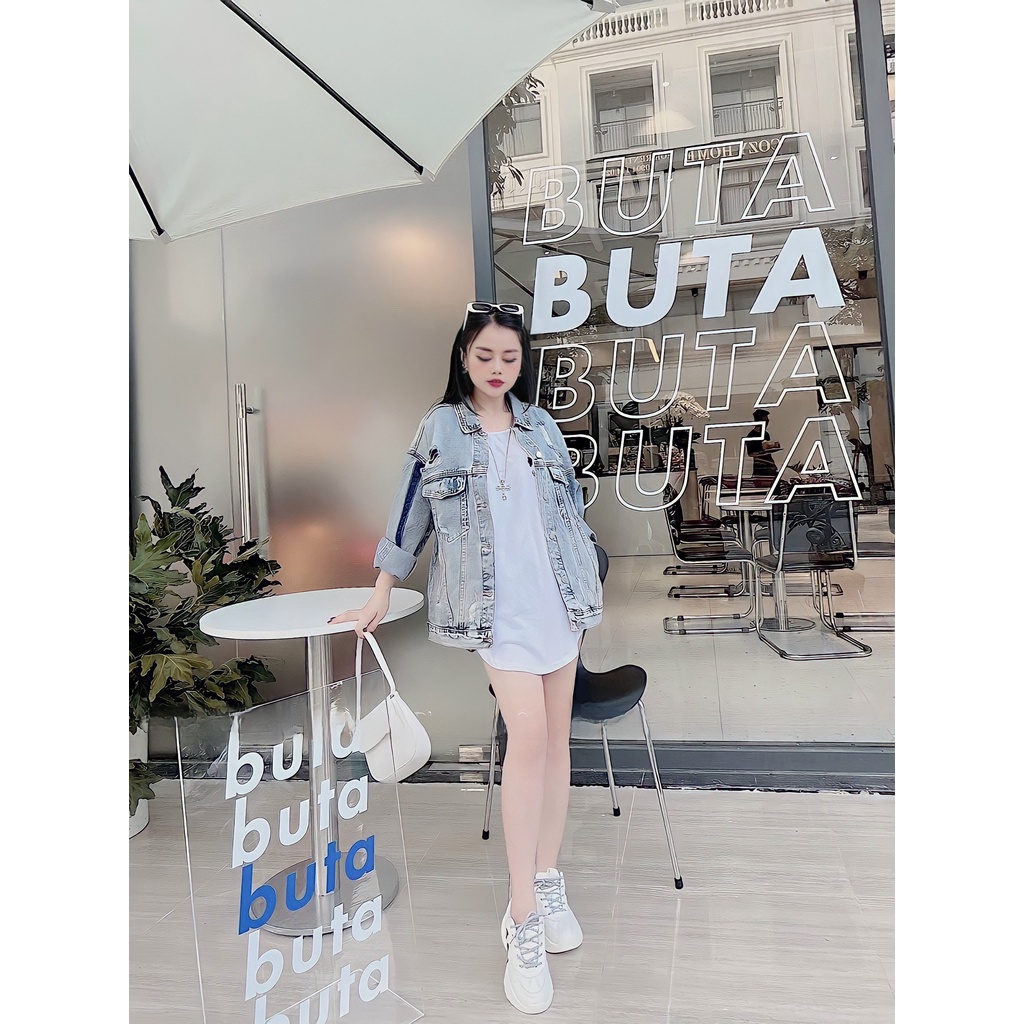 Áo Khoác Jeans Loang Rách Nữ Dài Tay Áo Sơ Mi Bò Nữ Dáng Rộng G0202