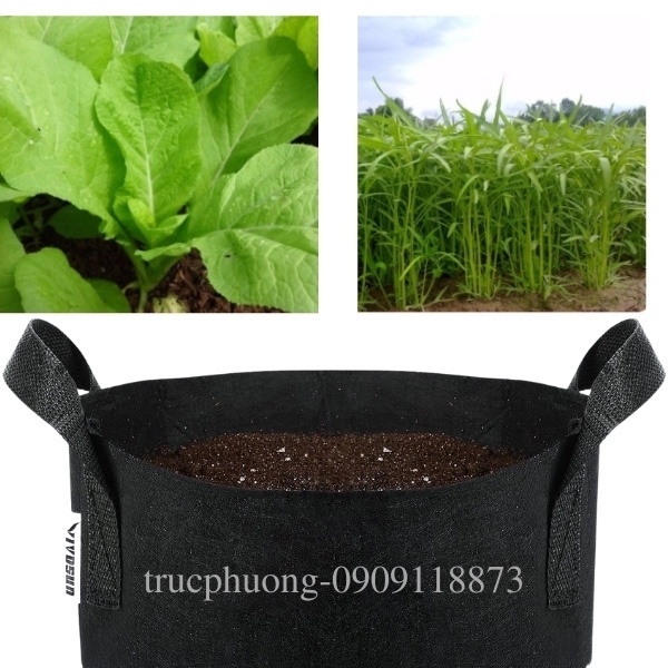 Túi vải trồng cây có quai cầm siêu bền màu đen, chậu vải trồng hoa củ quả 3 gallon kích thước 25x22 cm
