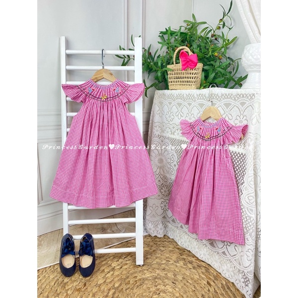 ĐẦM SMOCK HEO CARO HỒNG
