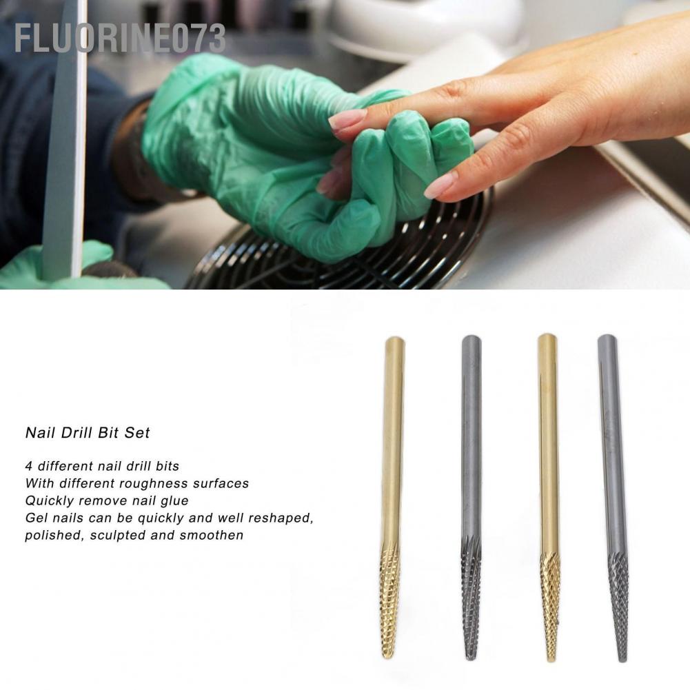 Fluorine073 4 cái Nail Art Drill Bits Set Loại bỏ Keo dán móng tay Vonfram Thép Phổ dụng Đánh bóng Móng Mài