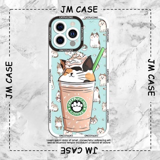 Ốp lưng iphone samsung xiaomi oppo cạnh vuông JM CASE Catbuck vị catpuccino nền xanh da trời dễ thương8plxxs1112
