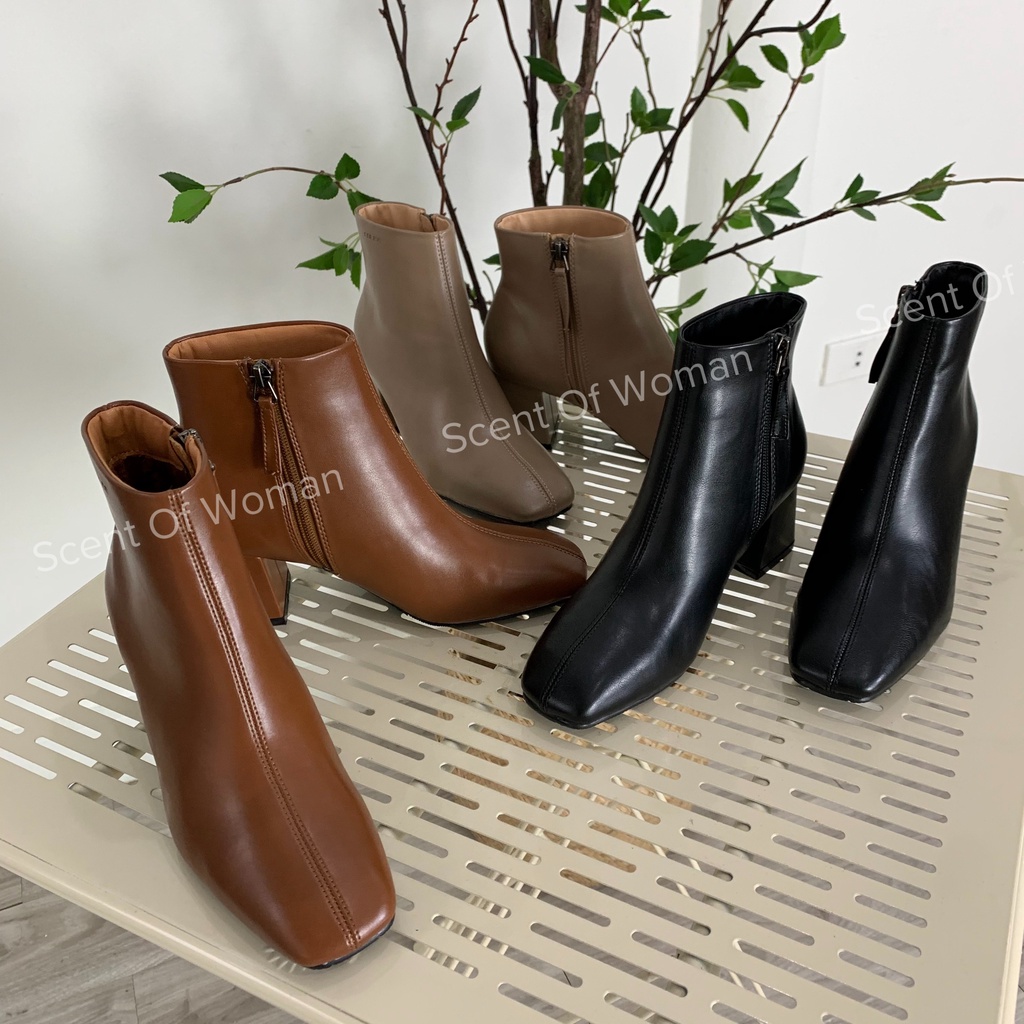 Boot mũi vuông Colee gót 6cm khoá cạnh sườn