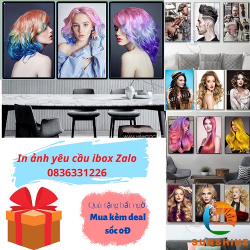 Tranh ảnh mẫu tóc nữ cắt tóc dán treo tường decor trang salon tiệm tóc  Bộ 3 tranh Sunshine B3T Siêu Xinh