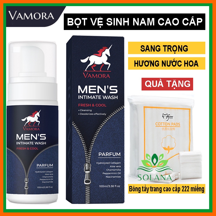 Dung Dịch Vệ Sinh Nam Dạng Bọt Hương Nước Hoa VAMORA MEN'S INTIMATE WASH 100ml Tặng Bông Tẩy Trang Cao Cấp 222 MIếng SOL