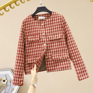 Áo dạ tweed dáng ngắn kẻ ô