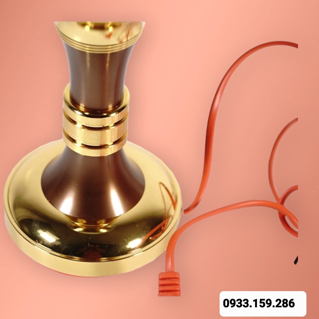 Đèn thờ led pha lê quả cầu sen nguyên khối đế đồng vàng đổi màu cao cấp – 8in cao 20 cm
