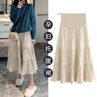 Chân Váy Dài Xếp Ly Màu Sắc Thời Trang Mùa Thu Cho Mẹ Bầu
