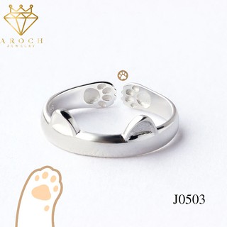 Nhẫn bạc nữ hở s925 freesize tai mèo Cute Cat Ear J0503 - AROCH Jewelry