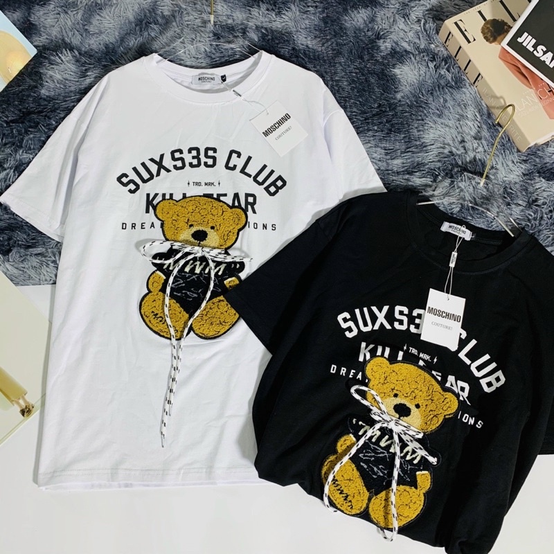 Áo Phông bigsize hình gấu thêu buộc nơ