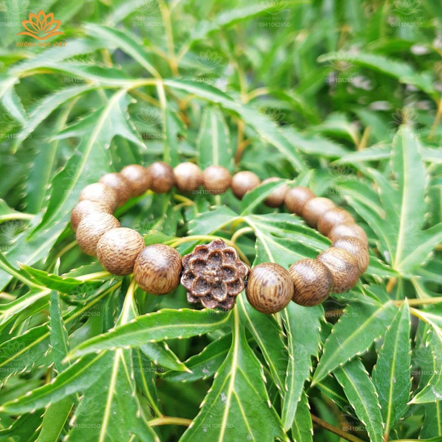 Vòng Tay Trầm Hương Tròn Đơn Mix Hoa Sen Sánh Chìm Size 8mm - Trầm Tốc Tự Nhiên XƯỞNG MỘC VIỆT