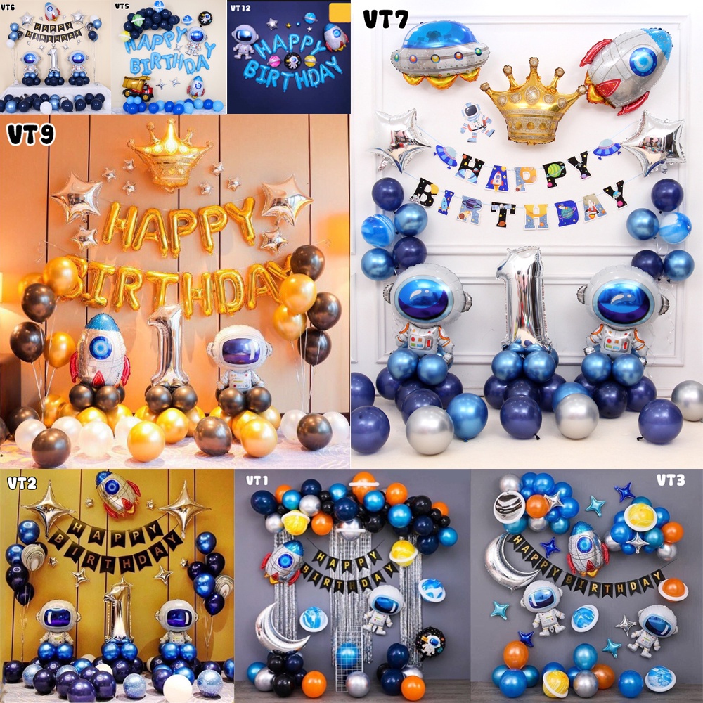 COMBO Set bóng phi hành gia không gian vũ trụ trang trí sinh nhật bé trai bé gái
