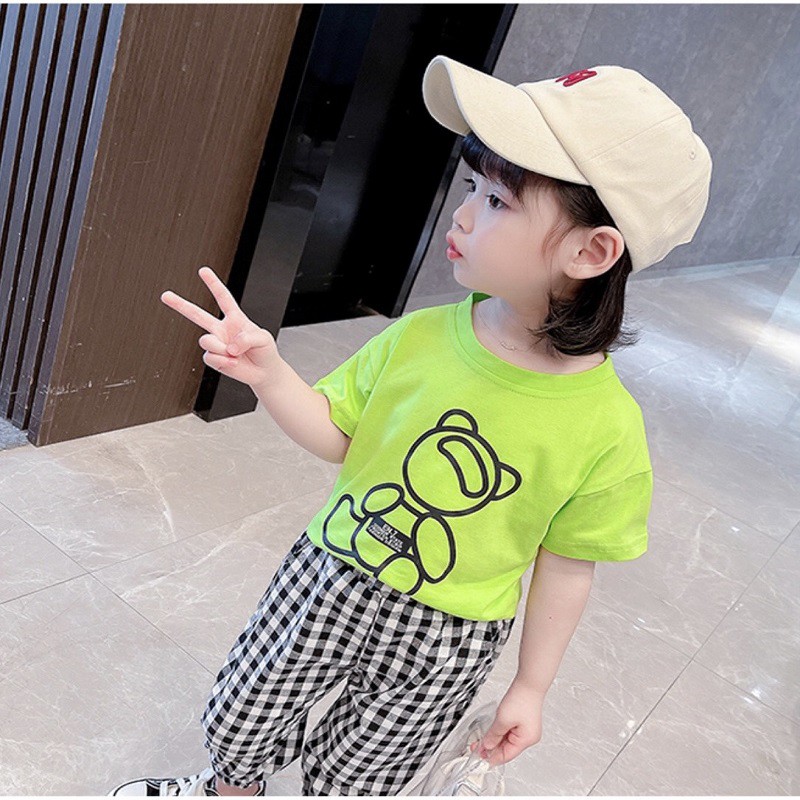 Bộ đồ bé gái Con Xinh cotton gấu Baby, set quần áo trẻ em 5 đến 14 tuổi