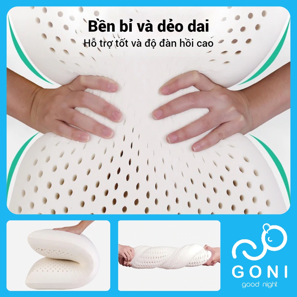 Gối Cao Su Latex Foam Goni Care 40x60cm Đàn Hồi Cao, Kháng Khuẩn, Thoáng Khí, Chống Đau Vai Gáy