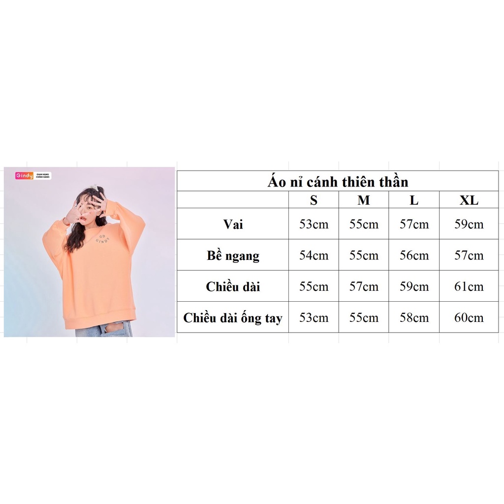 Áo nỉ dài tay sweater form rộng nữ GINDY cánh thiên thần hoodie chất nỉ Ulzzang Hàn Quốc thời trang thu đông A10115