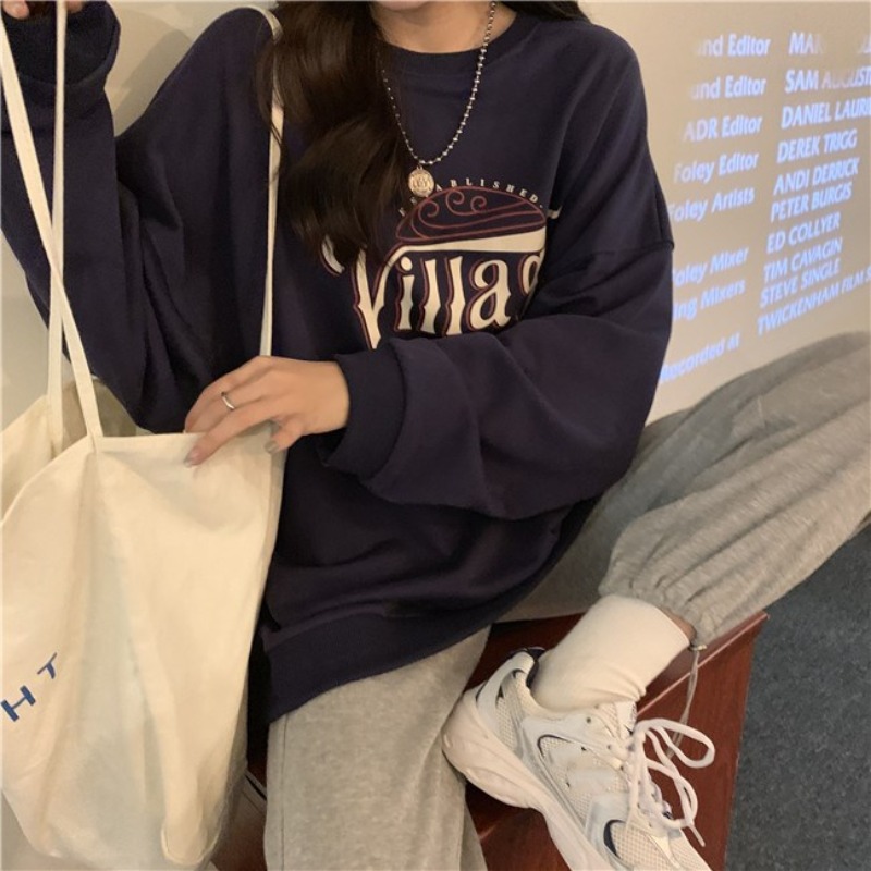 Áo sweater cổ tròn dáng rộng in họa tiết chữ thời trang mùa đông dành cho nam và nữ