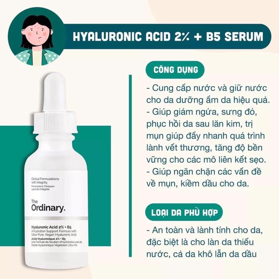 Serum The Ordinary Hyaluronic Acid 2% + B5 30ml - 60ml tinh chất cấp nước và phục hồi da