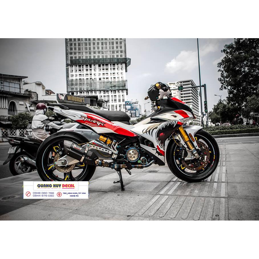 Tem trùm exciter 150 cá mập đỏ trắng shark, độ team decal xe ex dán đời 2015-2020