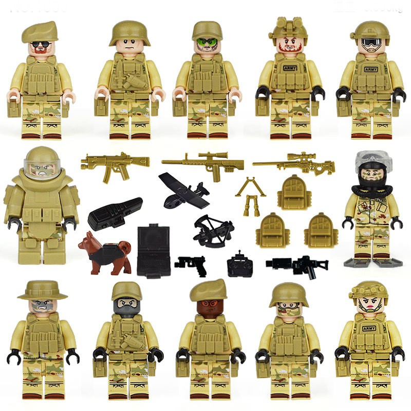 COMBO 12 Minifigures Linh Đặc Nhiệm Full Giáp Màu Vàng Cát Kèm Trang Bị Vũ Khí Hiện Đại
