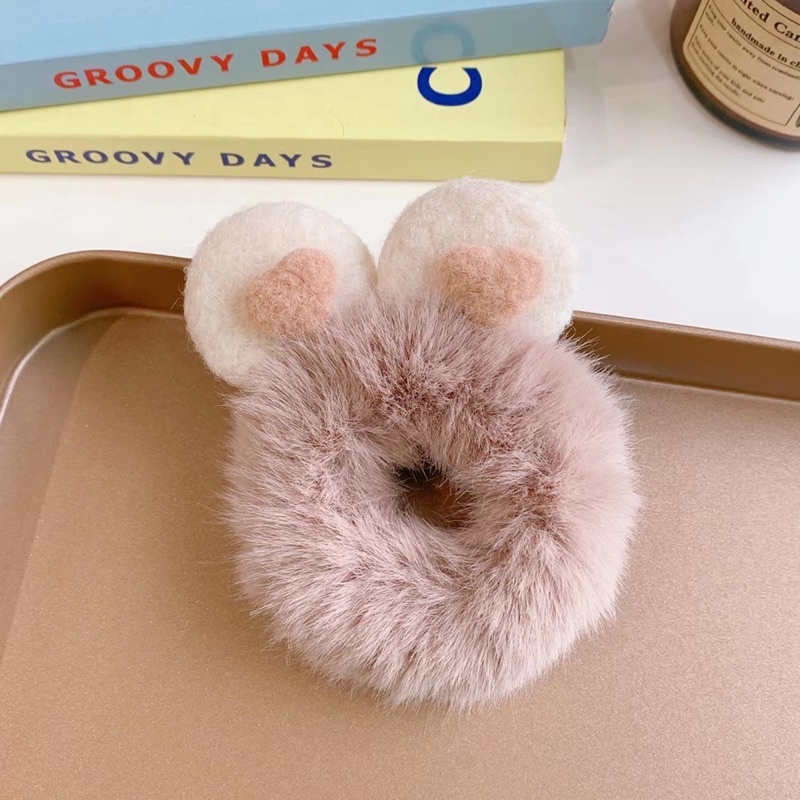 Dây buộc tóc tai thỏ phối lông siêu mềm dễ thương