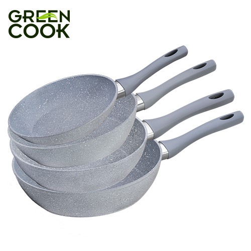 Chảo đáy từ vân đá chống dính GREEN COOK 22 - 24 - 26 - 28 - 30 cm tay cầm chịu nhiệt - Hàng chính hãng