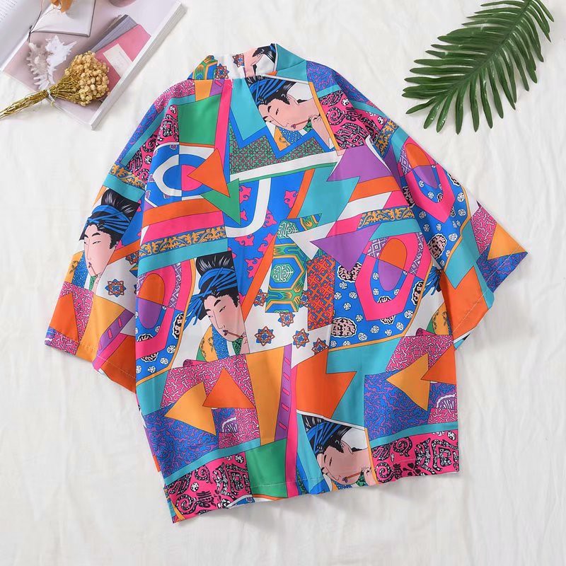 Spot fashion wild style color print design casual loose short sleeve shirt