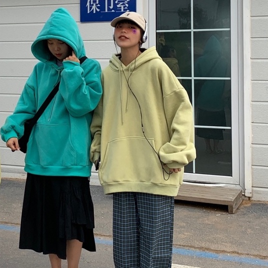 Áo hoodie tay dài dáng rộng màu trơn phong cách hàn quốc dành cho nữ | BigBuy360 - bigbuy360.vn