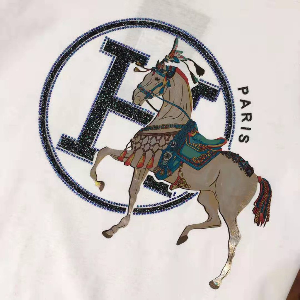 Áo Thun Cotton Cổ Tròn In Chữ Hermes Trẻ Trung Hợp Thời Trang