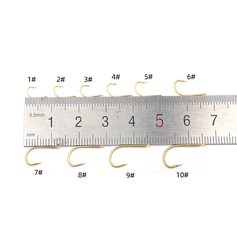 Bộ 50 móc câu cá màu vàng bằng thép carbon 1#-10# chuyên dụng chất lượng cao