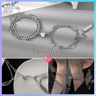 Vòng tay đôi nam nữ KẾT ĐÔI kiểu dáng Hút Nam Châm Bằng Thép Không Gỉ Có Thể Điều Chỉnh