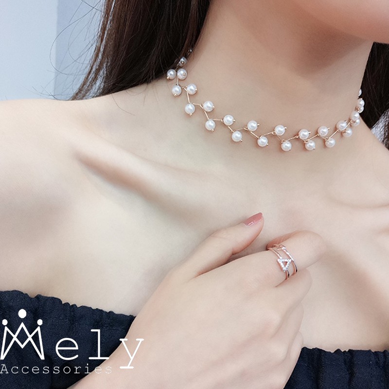 VÒNG CỔ CHOKER HẠT NGỌC (ĐEN,TRẮNG) #8