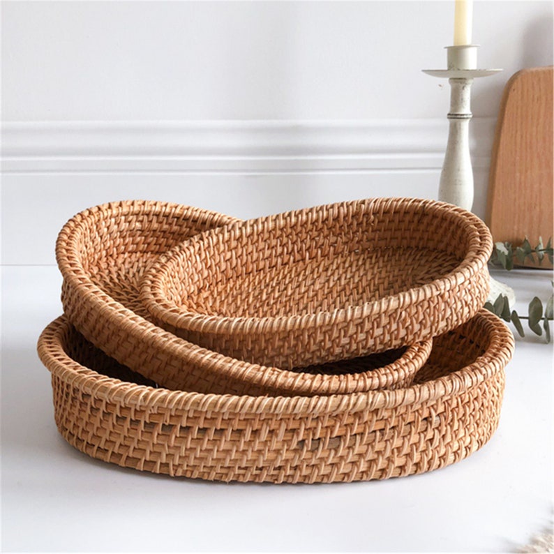 Sét khay bầu dục mây tre đan, 1 bộ gồm 3 chiếc