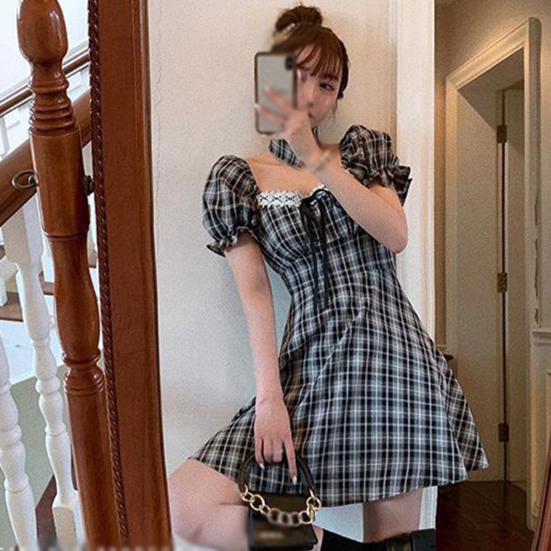 Đầm Caro Cổ Vuông Tay Phồng Thời Trang Hè Xinh Xắn Cho Nữ | BigBuy360 - bigbuy360.vn