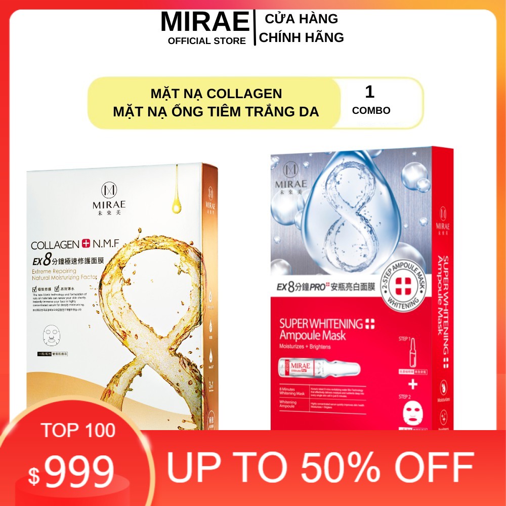 Combo 2 Hộp Mặt Nạ Collagen - Mask Ống Tiêm Trắng Da  Đài Loan Mirae EX 8 Phút Dưỡng Da Cấp Tốc 20g x 5 miếng / Hộp